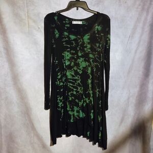 Miss Finch Blue Black Tie Dye Long Sleeve Tunic Dress